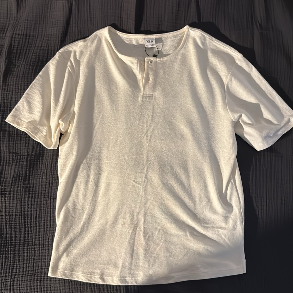 Zara Men's Cream Shirt with Button Detail